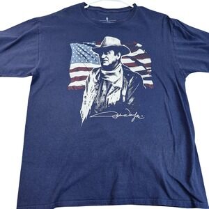 John Wayne Enterprises Shirt Mens Large Blue American Flag Graphic Tee Western